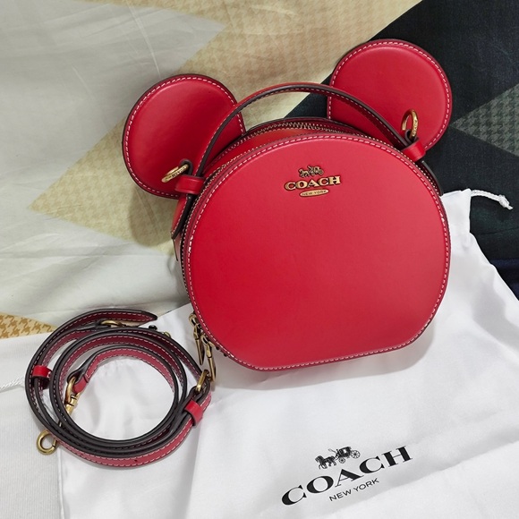 Coach Handbags - Coach Red Leather Ear-Accent Round Crossbody